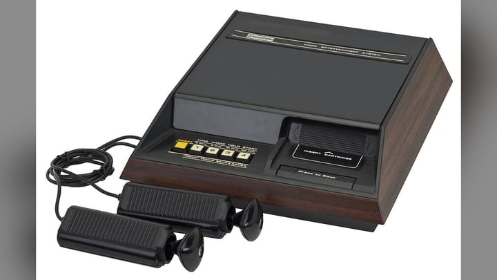 Fairchild Channel F home video game console and its two hand controllers