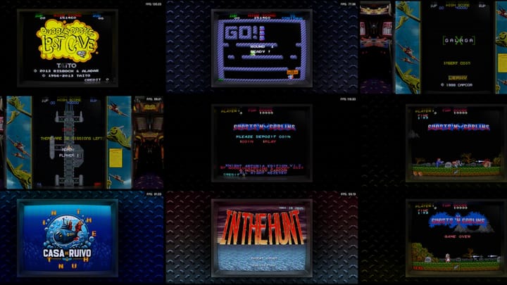 Collage of homebrew and hacked arcade games supported by HBMAME